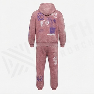 Survêtement tendance pour homme, effet délavé, service OEM ODM, coupe oversize, imprimé sérigraphié, vêtements de sport de haute qualité - Product Image 2