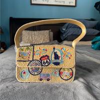 Sac à bandoulière artisanal en perles à thème fruits tropicaux (agrumes, banane, ananas) – Sac à main d'été