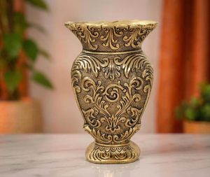 Decorative Metal <b>Vase</b> Antique Gold Finish Elegant Flower <b>Vase</b> for Home Living Room Office Table Decor - Product Image 4