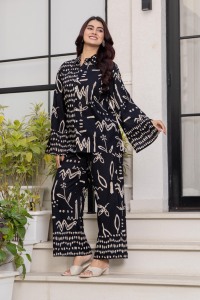 Premium Black Cotton Co-Ord Set Set for Women – Floral <b>Tunic</b> with Bottom - Product Image 3