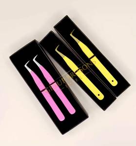 แหนบปลายแหลมเคลือบสีชมพู/เหลือง 90 องศา พร้อมปลายสีทอง ป้องกันไฟฟ้าสถิตย์ ทนทาน สำหรับต่อขนตา - Product Image 2