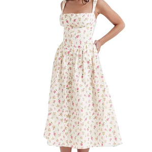 Robe longue d'été décontractée en mousseline de coton biologique teint uni, imprimée style bohème, avec fente et motifs floraux, sexy, pour femme, idéale pour la plage - Product Image 3