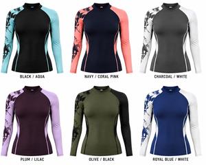 เสื้อแรชการ์ดแขนยาวสำหรับผู้หญิง ขายส่ง สีดำพิมพ์ลายดอกไม้สีเขียวอมฟ้า ป้องกันรังสียูวี ผลิตจากผ้าสแปนเด็กซ์และโพลีเอสเตอร์ เสื้อว่ายน้ำ MOQ ต่ำ - Product Image 6