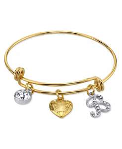 Brazalete de corazón bañado en oro 14K y cristal inicial | 2028 - Product Image 2