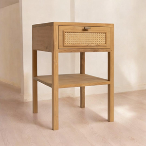 Modern Solid Teak Wood and <b>Rattan</b> Cabinet Wholesale Living Room <b>Bedside</b> Drawer <b>Table</b> Sustainable Storage Furniture for Hotel - Product Image 1