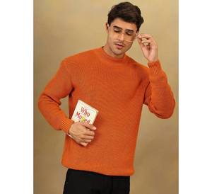 Men's High Quality Geometric Orange Knitted Pullover Sweater Full Sleeve Winter Wear Wool 240g Fabric Weight Wool Liner Quick - Product Image 5