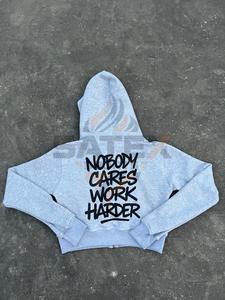 Casual Street Wear Drop Shoulder Loose Cropped Hoodies Custom Logo Vintage Solid Color Lady <b>Zipper</b> Hoodies Coat - Product Image 5