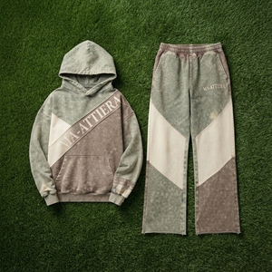 Ensemble sweat à capuche oversize et pantalon de survêtement large en molleton de coton délavé color block pour femme, style streetwear, OEM ODM - Product Image 5