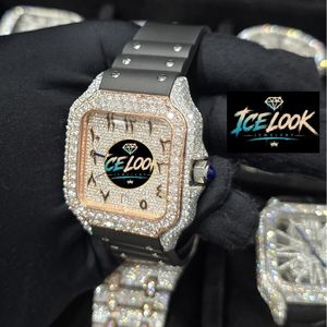 นาฬิกา ICELOOK หรูหราทรงสี่เหลี่ยมประดับเพชร ตัวเรือนสแตนเลส กระจกแซฟไฟร์ สายยาง ระบบควอตซ์อนาล็อก ขนาด 40 มม. แฟชั่นสำหรับทุกเพศ - Product Image 4