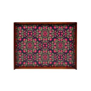 Bandeja Decorativa Rectangular con Estampado de Grullas y Lago de Lotos, Bandeja de Servir de Madera con Acabado Oscuro de Lujo para Pedidos al por Mayor - Product Image 5