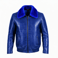Blouson Bomber Homme en Cuir Véritable Gaufré avec Col en Fausse Fourrure, Fermeture Éclair, Style Moto Biker, Manteau d'Été, Logo Personnalisable sur le Devant