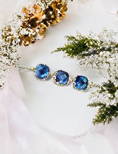 Pulsera de Zafiro Azul, Plata de Ley 925, Chapado en Oro de 14K, Elegante Conector de Latón y Cristal, Regalo de Piedra de Nacimiento de Septiembre - Product Image 6