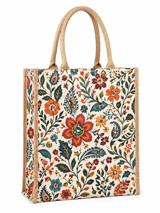 Premium Floral Printed Jute Tote <b>Bag</b> Eco Friendly <b>Reusable</b> Shopping <b>Bag</b> with Laminated Interior - Product Image 5