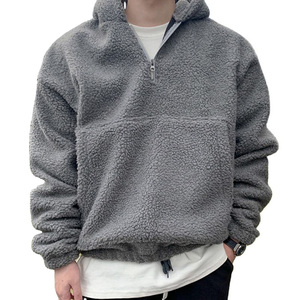 Sweat à capuche demi-zip en polaire Sherpa pour homme, conception personnalisée OEM, chaud et respirant - Product Image 1