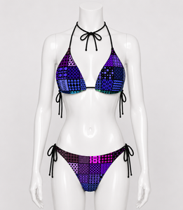 Women Plus Size Geometric Print Halter 2 Piece <b>Set</b> Tie Side String Thong <b>Bikini</b> High Waisted Push <b>Sexy</b> Front Logo Stretch 100% - Product Image 1