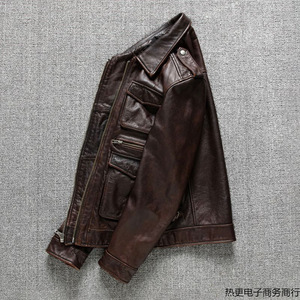 Ruya Men's Brown Genuine <b>Leather</b> Waterproof Moto <b>Jacket</b> Mandarin Collar Zipper Closure Regular Fit <b>Winter</b> Satin Lining Casual - Product Image 4