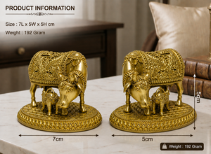 Idole en laiton pur de vache et de veau, 7x5x5cm, 100% laiton, Gau Mata Murti Puja, fait main, durable, pour temple et décoration spirituelle de la maison, cadeau - Product Image 3