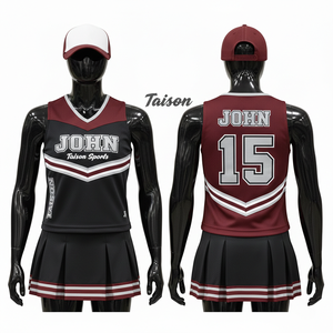 Jersey de Animadoras Premium de Poliéster y Spandex GSM para Mujer, Diseño con Paneles Color Granate, Impresión por Sublimación, Logotipo Personalizado, Uniforme de Animadoras - Product Image 1