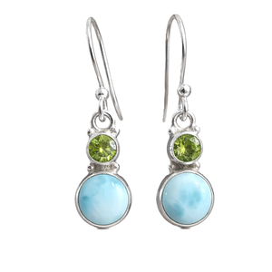 Natural Larimar Peridot 925 Sterling Silver Dangle <b>Earrings</b> Handmade Round Gemstone Drop <b>Hook</b> <b>Earrings</b> Women Jewelry Sister Mom - Product Image 1