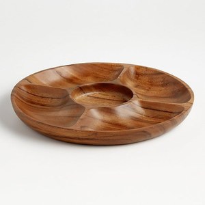 Bandeja de servir de madera hecha a mano con compartimentos divididos, diseño minimalista para presentación de alimentos - Product Image 1