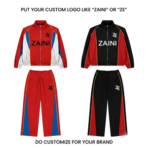 ZAINI 280 GSM Premium Polyester Windbreaker <b>Suit</b> <b>Red</b> White Blue Custom Logo Track Set <b>Men's</b> Winter Hooded - Product Image 1