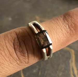 Handmade Designer Smoky <b>Quartz</b> <b>Ring</b> 4.5 Grams Cushion Cut Emerald & Cushion Cut Diamond Bezel Setting Everyday Wear Fine Jewelry - Product Image 3