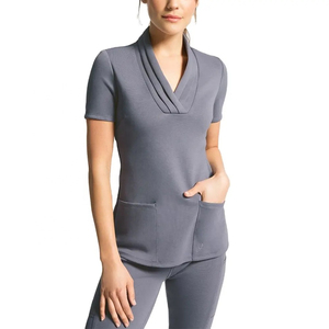 Women's Custom Color Spring Embroidered Washed <b>Scrub</b> Nurse Suit Short Sleeve Tops Pants <b>Plus</b> <b>Size</b> Hospital Uniforms - Product Image 3