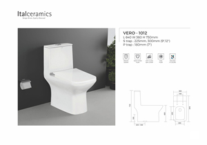 โถสุขภัณฑ์เวโร วันพีซ เอส-แทรป โมเดิร์น สแควร์ เซรามิก แบบกดสองปุ่ม - Product Image 1