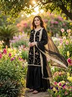 Ensemble Sharara pakistanais de luxe pour mariage, en soie Fendy, avec broderies lourdes, Salwar Kameez indien, tenue de fête traditionnelle