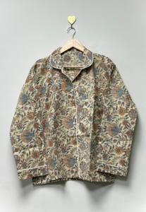 Unique Summer Autumn Floral Cotton Eco-Friendly Pajama <b>Set</b> for Women Indian Block <b>Print</b> Sleepwear Button Night Suit <b>3</b> Piece - Product Image 2