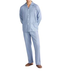 Classic Men 100% Cotton <b>Pajama</b> Set Long Sleeve Button Up Shirt Pants Sleepwear Wholesale Bulk OEM Nightwear Loungewear - Product Image 2
