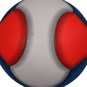 Balón de Fútbol Rojo, Azul y Blanco, Diseño Moderno de Paneles Curvos, Patrón Degradado con Puntos, Impresión por Serigrafía - Product Image 3