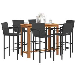 Conjunto de bar de jardín grande de madera maciza de acacia, colección de ratán sintético negro - Product Image 1