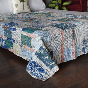 Hand Block Printed Cotton Kantha Twin <b>Throw</b> Quilt 150x220cm Hand Embroidered Indian Handmade Bedspread Traditional Textile Decor - Product Image 3