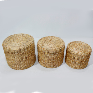 Eco Friendly Water Hyacinth <b>Stool</b> Ottoman Round Handwoven <b>Storage</b> Seating Chair - Product Image 6
