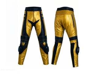 Pantalon de moto en cuir fait main, respirant, séchage rapide, grande taille, noir et or jaune - Product Image 1