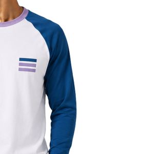 Custom <b>White</b> And Royal Blue Raglan Long Sleeve T Shirt Men Premium Cotton Crew Neck Graphic Baseball Tee Lavender Trim Custom - Product Image 4
