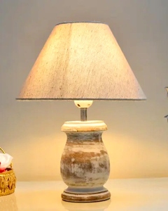 Rustic whitewash wood <b>table</b> lamp jute dome shade vintage <b>bedside</b> night light for small space kids room dormitory wholesale OEM - Product Image 6