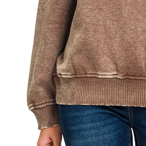 Lavish Look Brown <b>Women's</b> <b>Quarter</b> <b>Zip</b> Fleece Sweatshirt Stand Collar Regular Fit Solid Color Three <b>Quarter</b> Sleeve Knitted Cotton - Product Image 4
