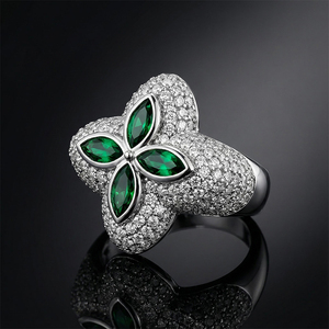 Luxury Flower Cocktail <b>Ring</b> man 925 <b>Silver</b> <b>Emerald</b> Cut Diamond Marquise Cut Party Jewelry - Product Image 1