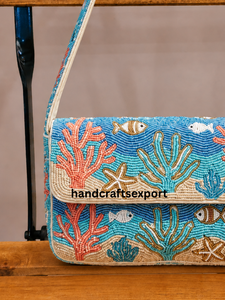 Bolso de Hombro Hecho a Mano, Ligero y Ecológico, con Cuentas de Coral Marino, para Venta al por Mayor, Bordado con Vida Marina Colorida - Product Image 5