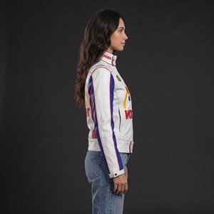 Veste en cuir de course blanche et bleue personnalisée pour hommes et femmes, style NASCAR, veste de motard, OEM, étiquette privée - Product Image 4