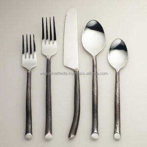 Silver Hammered Handle Cutlery Set Stainless Steel Spoon Fork <b>Knife</b> Tableware Wholesale Custom Fine Dining Kitchen Decors Items - Product Image 1
