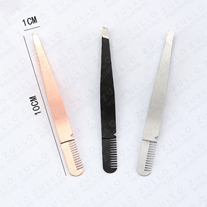 Ensemble de 3 pinces à sourcils personnalisées avec logo, à pointe inclinée et peigne, noir, argent, or rose, kit d'outils de beauté et de toilettage avec sac - Product Image 6