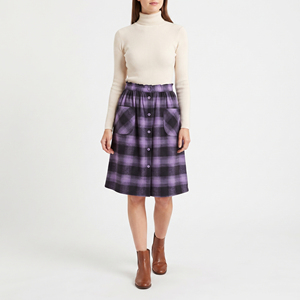 Jupe trapèze en flanelle à carreaux taille haute pour femme, longueur genou, boutonnée sur le devant, style décontracté automne - Product Image 1