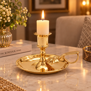 Support de bougie en laiton fait main, plateau décoratif, chandelier à double poignée, centre de table, décoration intérieure, vente en gros - Product Image 2