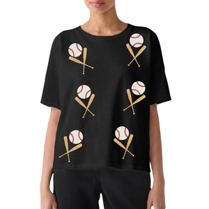 Wholesale Custom Casual Game Day Summer Patchwork Baseball <b>Sequin</b> Embroidery Breathable Eco-Friendly Loose Fit Women's Wear - Product Image 1