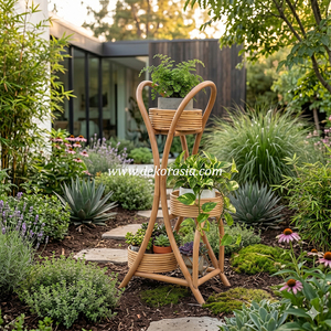 Eco-Friendly Rattan 3-Tier Plant <b>Stand</b> with <b>Corner</b> Shelf for Indoor/Outdoor Garden and Home Decor Flower Pot Display - Product Image 5