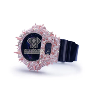 Montre numérique de luxe VVS Iced Diamonds Charm avec diamants Moissanite multicolores, bracelet en caoutchouc noir, boîtier argenté, étanche, sportive et élégante pour affaires - Product Image 2
