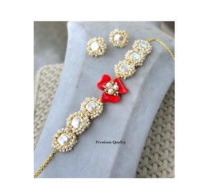 Stylish Stones Look <b>Jewelry</b> <b>Sets</b> For Women With Pearl Look Choker Earrings <b>Set</b> <b>Gold</b> Plated Stone Ethnic Wedding Party Wear - Product Image 1